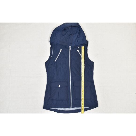 Athleta Quilted Puffer Vest Womens Size M Hooded Full Zip Navy Blue - Picture 4 of 8